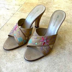 Anne Klein Tan Embroidered Beaded Sandals